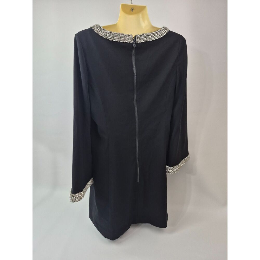 Alice + Olivia Black Crystal Embellished Bell Sleeve Satin Minidress Size 10 - Picture 3 of 5